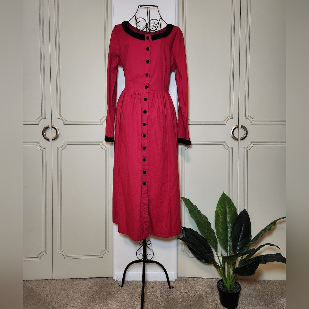 Vintage Lanz Of Salzburg Womens Size Medium Red Cotton Midi Dress